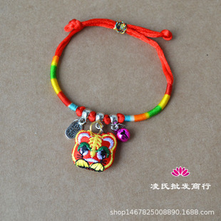 Dragon Boat Festival colorful rope tiger head bracelet soft pottery butterfly Bell baby anklet children's cartoon hand rope men's and women's jewelry