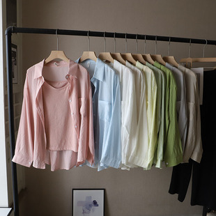 [Bizheng] Summer New Korean Women's Fresh Macaron Single Pocket Shirt Thin Long Sleeve Shirt 7936