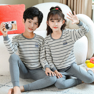 2023 Autumn and Winter Children's Round Neck Pure Cotton Home Clothes Pajamas Boys and Girls Cartoon Autumn Clothes Autumn Trousers Base Underwear Set