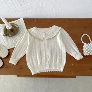 Baby's Sunscreen Clothing Super Foreign Air Cute Baby's Knitwear Jacket Summer Thin Girl's Small Outer Air Conditioning Cardigan