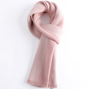 Custom Cross-border New Wool Scarf Double-sided Knitted Jacquard Striped European and American All-match Warm Women's Scarf for Autumn and Winter