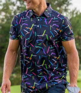 2023 cross-border European and American new men's 3D digital printing business casual simple short sleeve lapel polo shirt