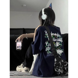 Dark Green Short-sleeved T-shirt Women's 2024 New Summer oversize Loose plus size Cotton Niche Trendy Top