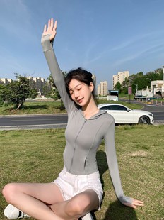Nylon Original Yarn Type Sunscreen Clothing Women's Summer Lightweight Anti-UV Cool Skin Clothing with Vertical Collar Slim Yoga Jacket
