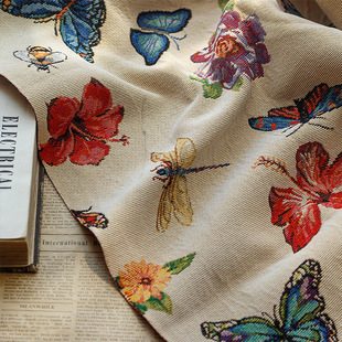 Polyester cotton yarn-dyed thick jacquard fabric Dragonfly butterfly pattern sofa pillow luggage fabric autumn and winter suit fabric