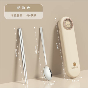 Children and primary school students school tableware storage box three-piece set with cute 304 chopsticks spoon suit Zhao Zhiwu