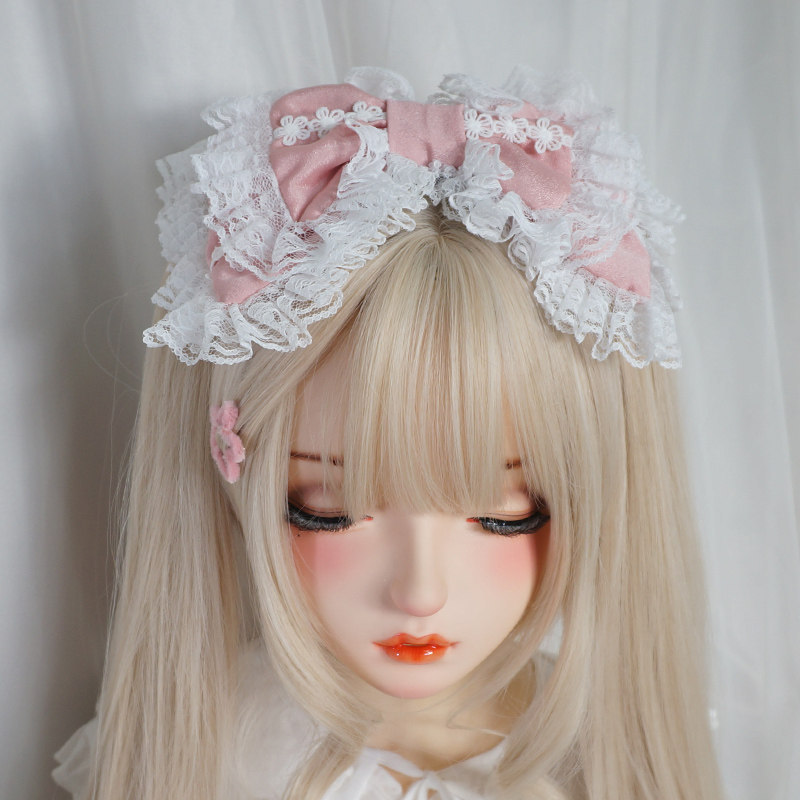 Lolita Japanese-Style Soft-Hearted Girl Kc Hair Accessories Lolita Lace Double-Layer Oversized Bow Headband