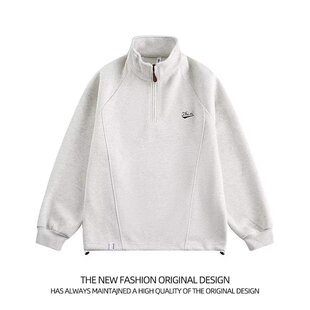 2025 New Autumn and Winter Simple Embroidered Collar Half Zipper Sweat Men's Trendy Brand Loose Casual Sports Top Clothes