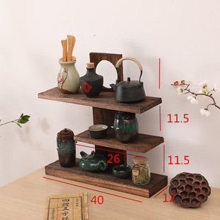 Bogu Rack Small Multi-Layer Desktop Solid Wood Retro Tea Set Ornaments Household Tea Cup Rack Teapot Rack Storage Rack Weiyan