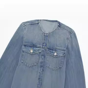 Foreign trade list! Summer New Women's Clothing European and American Fashion Round Neck Long Sleeve Single-breasted Denim dress 8197084