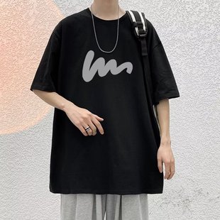 Casual Short-Sleeved T-Shirt for Men, Loose Trbottomy Brand Letter Printed Half-Sleeved Bottoming Shirt, Hong Kong Style Handsome Casual Round Neck Top