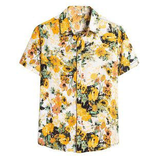 Amazon Foreign Trade Men's Casual Shirt 3D Note Printing European and American Hawaiian Men's Short Sleeve Shirt