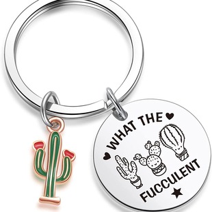 Amazon hot selling cactus stainless steel keychain metal laser lettering key chain backpack pendant wholesale