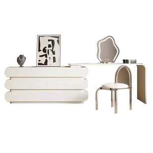 Cream Solid Wood Baking Paint Dressing Table for Bedroom New Style Bucket Cabinet Integrated Makeup Table Advanced Sense Corner Light Luxury Ins Style