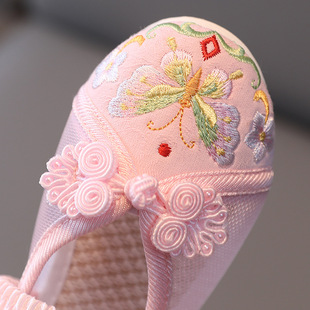 Hanfu Shoes Summer Girls Embroidered Shoes Antique Sandals Mesh Princess Shoes Old Beijing Children's Cloth Shoes Wholesale