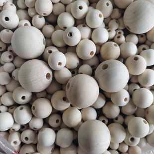 Log color wood through hole wood beads multi-specification car Wood round beads DIY jewelry accessories white embryo round balls