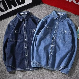Foreign trade American retro fashion casual denim coat long sleeve slim washed denim shirt men's tide a generation of hair