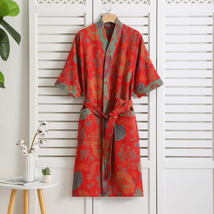Pure cotton double gauze bathrobe spring and summer thin pajamas nightgown lovers home clothes absorbent quick-drying bathrobe wholesale