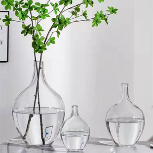 Simple Japanese Style Big Belly Vase Horse drunken wood hanging clock living room and home display Dragon Willow flower arrangement hydroponic glass vase