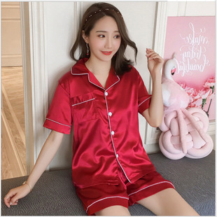 Summer short sleeve pajamas women's silk short sleeve shorts home clothing Korean love suit manufacturers a generation of hair