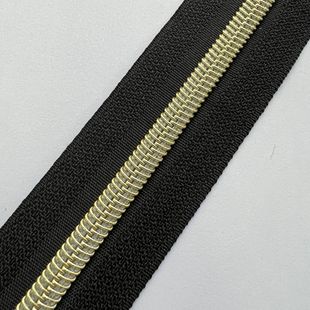 in stock variegated No.5 nylon light gold zipper light gold tooth vacuum plated rubber tooth zipper imitation gold tooth nylon zipper