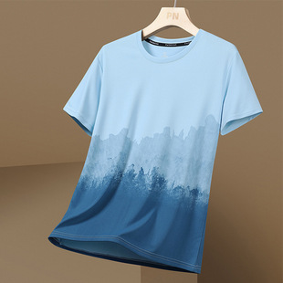 Ice Silk T-shirt Men's Short-sleeved Summer New Fashion Brand Gradient Quick-drying Mesh Breathable Half-sleeved T-shirt Casual Top