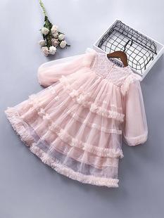 Spring and Autumn New Children's Mesh dress Princess Skirt Long Sleeve Gauze Skirt Girl's Super Fairy Lady's Tutu Skirt Foreign Trade
