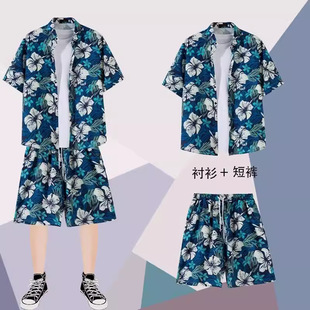 Hawaiian Retro Short-sleeved Flower Shirt Men's and Women's Couple's Beach Vacation Style Thailand vintage Antique Thin Style