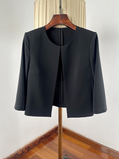 Workplace White Collar Acetate Hemp Small Suit Women ~ Temperament Commuter OL Joker Crewneck Cardigan Short Seven-point Sleeve Jacket