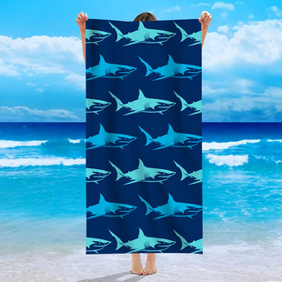 Summer New Amazon Microfiber Beach Towel Shark Plant Swimming Bath Towel Single-Sided Velvet Beach Towel Wholesale