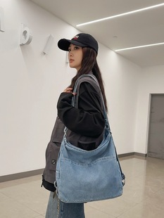 Denim Canvas Big Bag 2024 New Arrival Trendy Canvas Crossbody Bag Large Capacity Women's Western Style All-Match Atmospheric Tote Bag