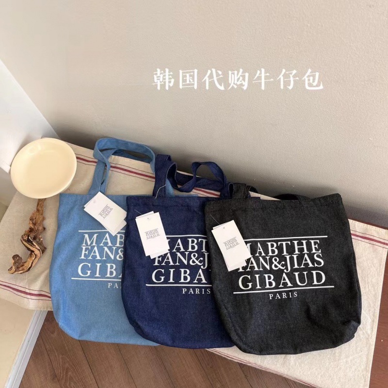 MARITHE 같은 차 Jingyuan 동일한 데님 컬러 편지 대용량 캔버스 숄더 백 캐주얼 올 매치 칼리지