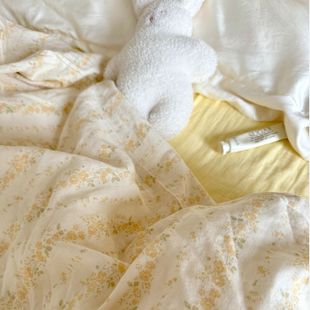 Class A cotton double-layer yarn four-piece set mother and infant grade small fresh small floral cotton three-piece set bed hat sheet