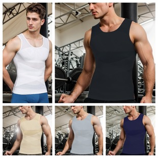 Cross-border European and American factory direct sales in stock men's body-shaping vest high elastic mesh thin corset chest-shaping abdominal top