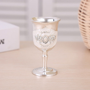 Metal European Style Liquor Glass Household High-end Creative Alloy High Wine Glass Retro Pattern Wine Glass