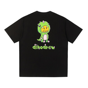 Spot Collection ZHI DREW Bieber Smiley Short Sleeve Cartoon Dinosaur Print Trendy Brand Loose Couple T-Shirt Ins