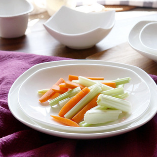 Pure White Household Dish Plate Square Plate Ceramic Soup Plate Creative Tableware Hotel Bone China Dinner Plate Deep Dish Plate