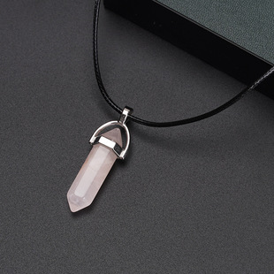2023 European, American, Japanese and Korean fashion bullet hexagonal column crystal pendant necklace men's and women's energy stone jewelry