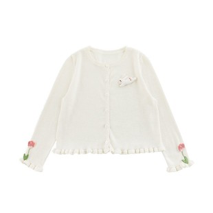 Wuri Boo One Girl Tulip Rabbit Sweater Cardigan Summer Children's Breathable Auricularia Lace Knitted Jacket Trendy