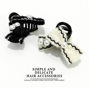 Chanel Style Bow Hairpin Women's Autumn and Winter Back Head Hair Clip 2024 New Pearl Plush Shark Clip