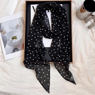 Brown Poll Dot Scarf Retro Artistic High-end All-match Temperament Neck Women's Hair Band Tie Long Scarf Accessories
