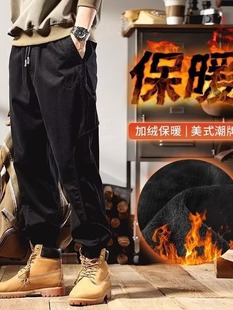 Cross-border Overalls Men's Winter Heavy American Retro Fashion Brand Outdoor Loose Casual fleece-lined Fall/Winter Foot Length