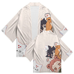 Two-dimensional Japanese Manshu back to war five Wu cos feather woven kimono cloak robe 3D digital printing factory direct sales