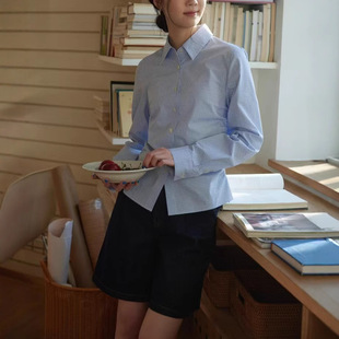 2025SS Intellectuals Wrinkled Waist Small Blue Long Sleeve Shirt