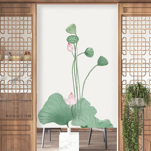 Chinese-style Lotus Door Curtain Partition Curtain Bathroom Shelter Curtain Home Entrance Curtain Short Curtain Kitchen Half Curtain Punch-free