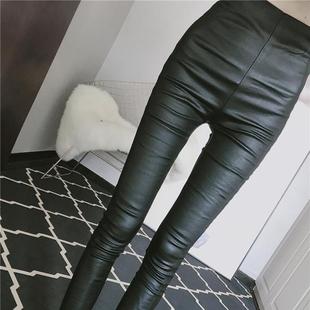2024 Autumn and Winter New Slim Fit Slim Figure Bag Hip Leggings Leather Pants Tight Pants All-match Pants Women