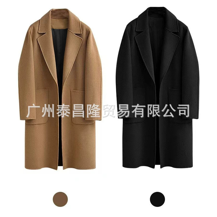 欧美跨境亚马逊秋冬爆款大码女装毛呢外套中长款宽松加厚呢子大衣