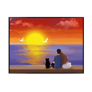 DIY Digital Oil Painting Landscape Sunrise Fill Color Acrylic Painting Handmade Painting Decompression Oil Color Living Room Decorative Painting