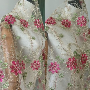 Flash car bone color embroidered lace hard lace fabric wedding dress dress cheongsam home decoration fabric