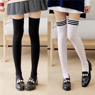 Thin long tube jk uniform half tube Japanese medium tube socks white velvet calf socks summer stockings women Black